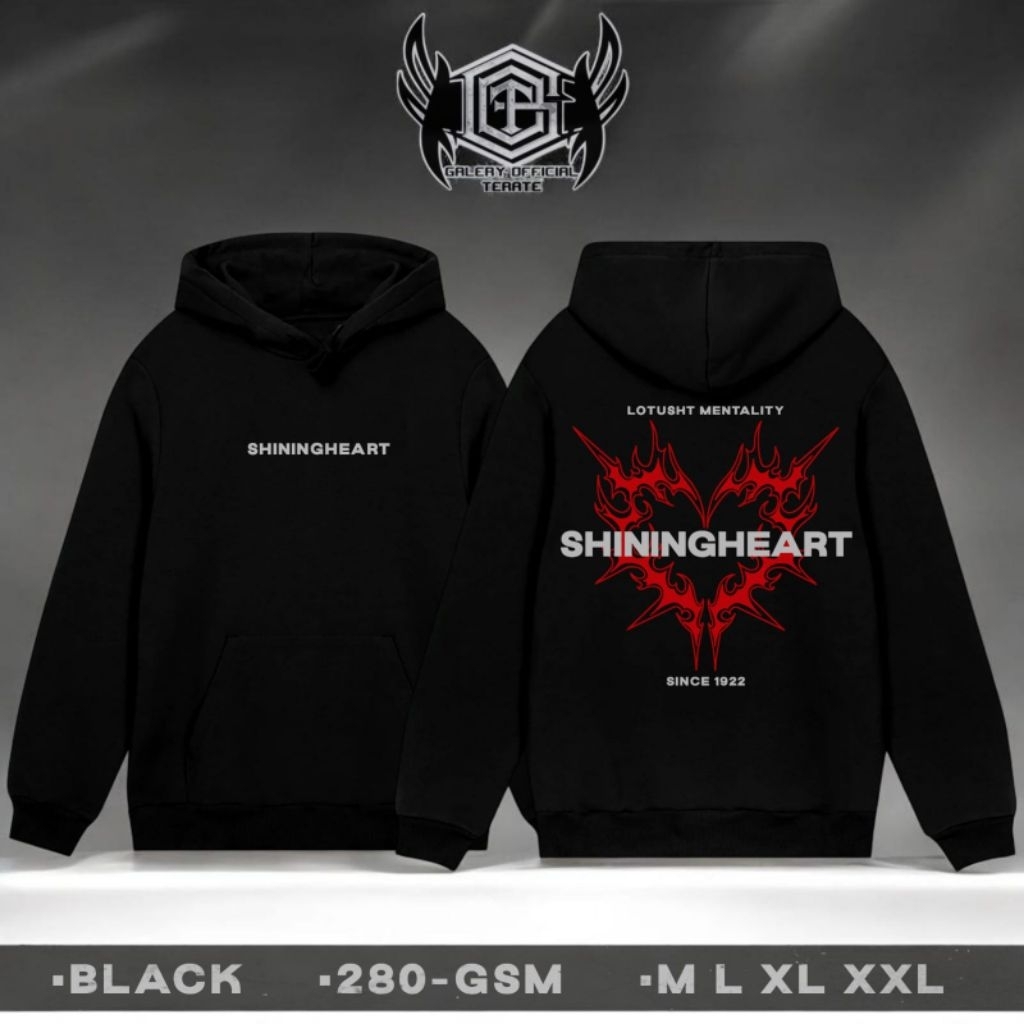 JAKET HOODIE HATI BERSINAR // HOODIE SABLON SIMPEL HATI BERSINAR // HOODIE HITAM KAIN KATUN FLEECE /