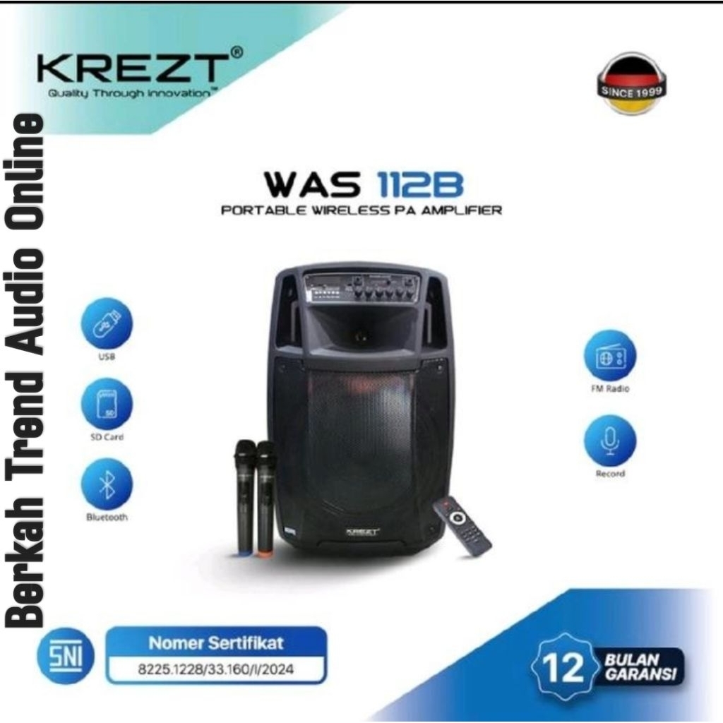 Speaker Aktif Portable Wirelles KREZT WAS 112B Original 12 Inch