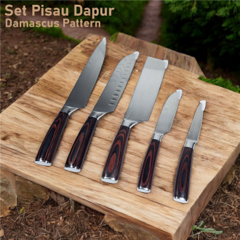 XITUO Set Pisau Dapur Damascus Pattern Chef Paring Santoku 5 PCS