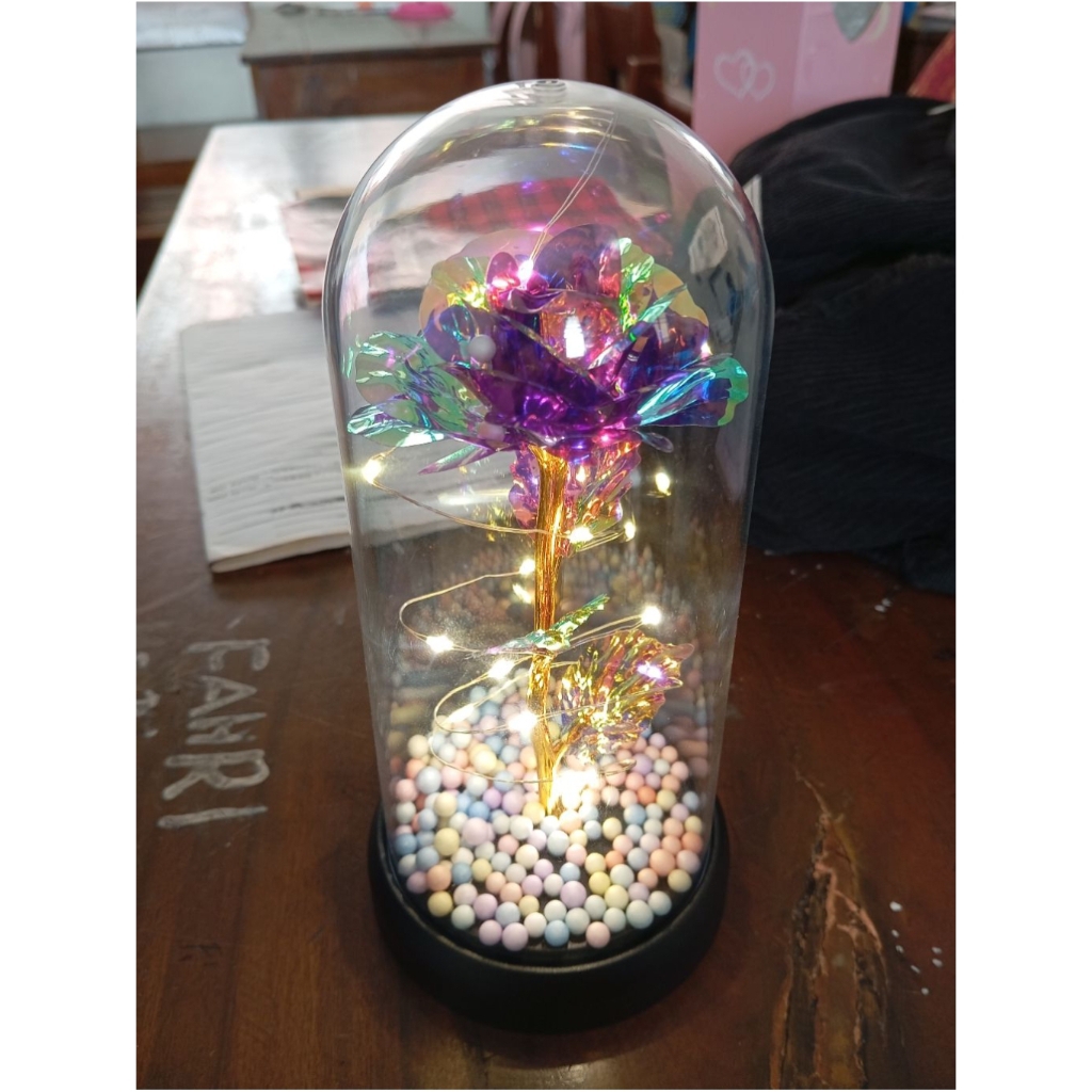 Bunga Mawar Kristal LED dalam Kubah Kaca - Lampu Hias Dekorasi & Kado Unik