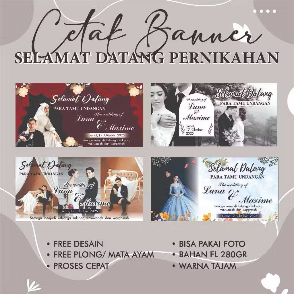 Cetak Banner Selamat Datang Pernikahan Wedding Prewedding Custom
