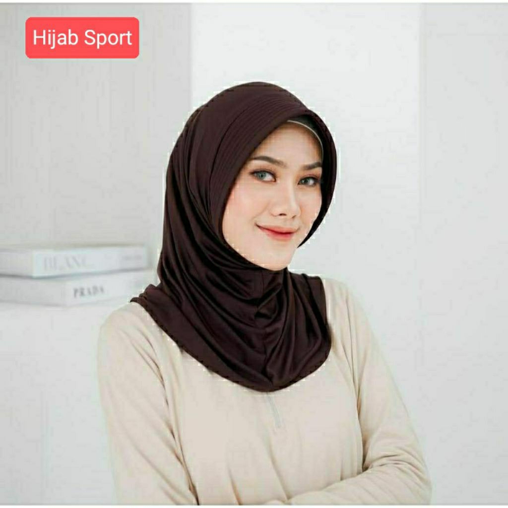 Hijab Sport lari Bergo Olahraga Voly Pet Tebal Kerudung Wanita Muslim Pendek Jersey Warna Hitam