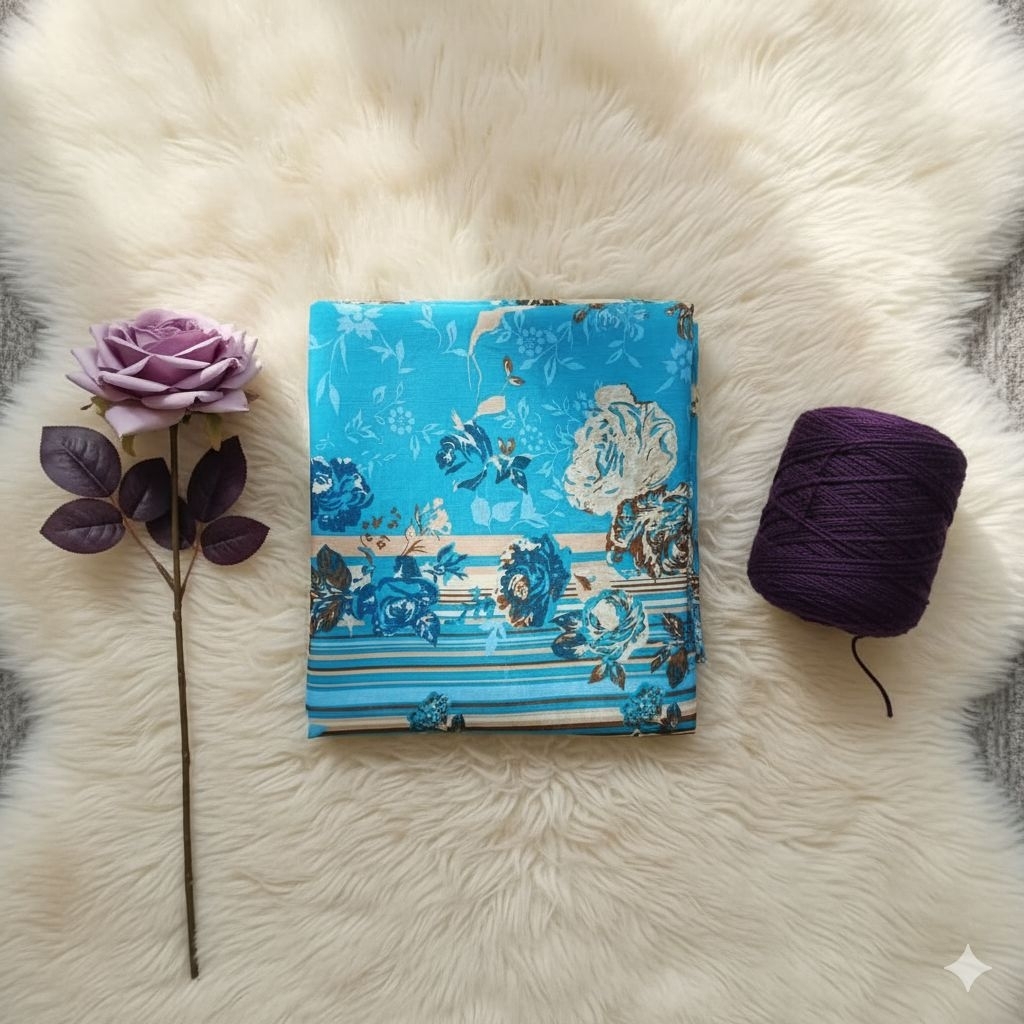 Kain Ceruty Sifon Premium Motif Bunga Mawar Salur Meteran - Bahan Dress Kebaya Outer Akt