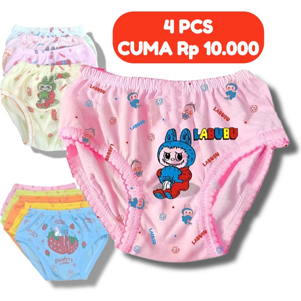 Isinya 4 pcs CD Anak wanita motif kartun atau buah