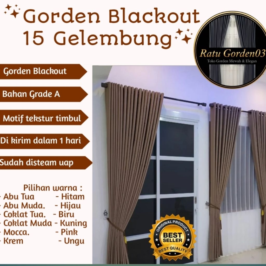 Gorden Jendela 15 Gelembung, Gorden polos Blackout import, Gorden jendela Blackout premium Gorden po