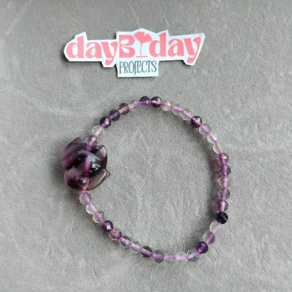 Gelang Batu Alam Asli Fluorite dengan Spacer Fox Fluorite