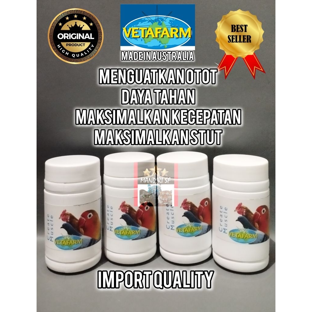 vetafarm create muscle original 10gr & 50gr suplemen kesehatan membentuk otot, daya tahan, mempercep