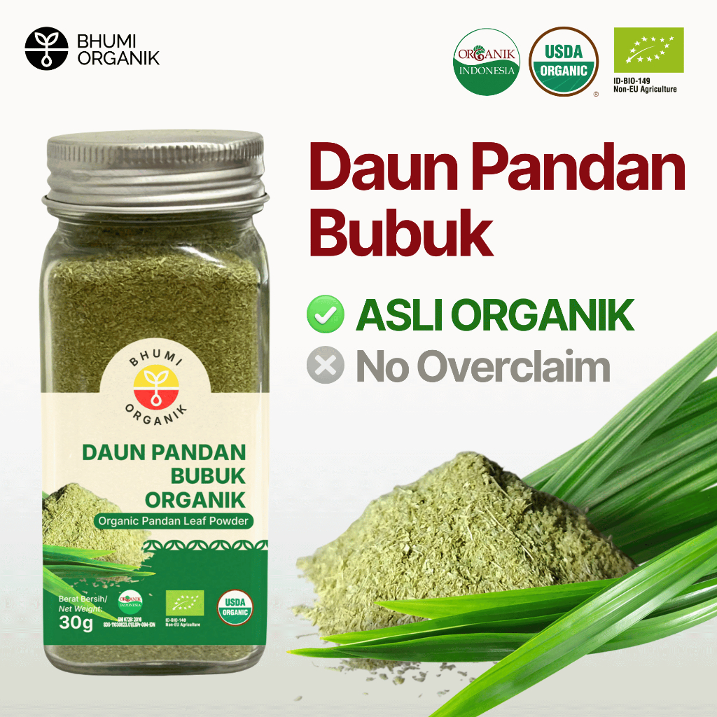 Daun Pandan Bubuk Organik 30gr - Organic Pandan Leaf Powder - Bhumi Organik