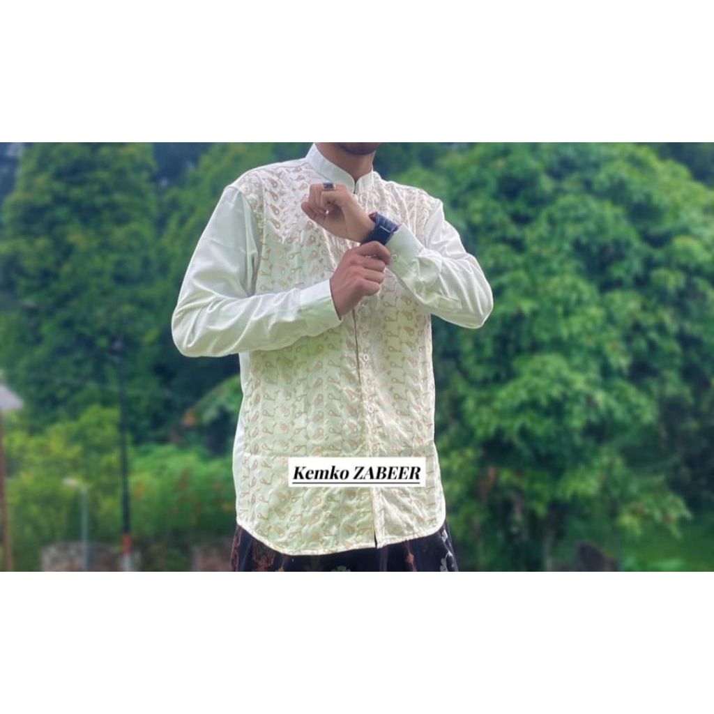 ZABEER kemeja Koko pria brukat KOMBINASI BW-STAR