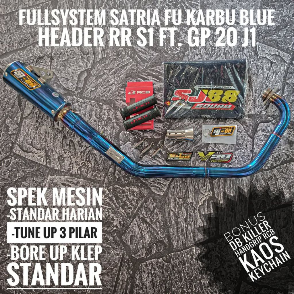 Fullsystem SJ-88 RR S1 Blue Violet Satria Fu Karbu Fullset Original SJ88 Racing Exhaust Ngacung Road