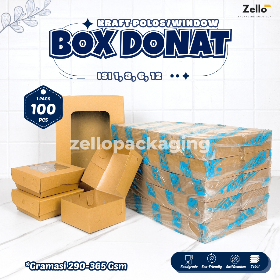 [PACK] Box Donat Kraft Polos Window Isi 1 3 6 12 Dus Kue Hampers 10x10x5 27x10x5 27x18.5x5 37x27x5cm