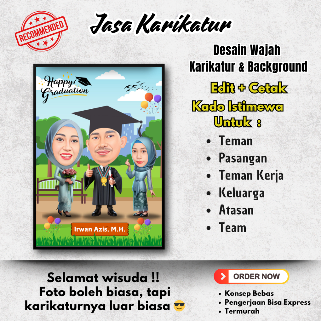 Karikatur Custom 3 Dimensi | Edit Foto Wajah Menjadi Karikatur CETAK + BINGKAI Termurah | Foto Karik