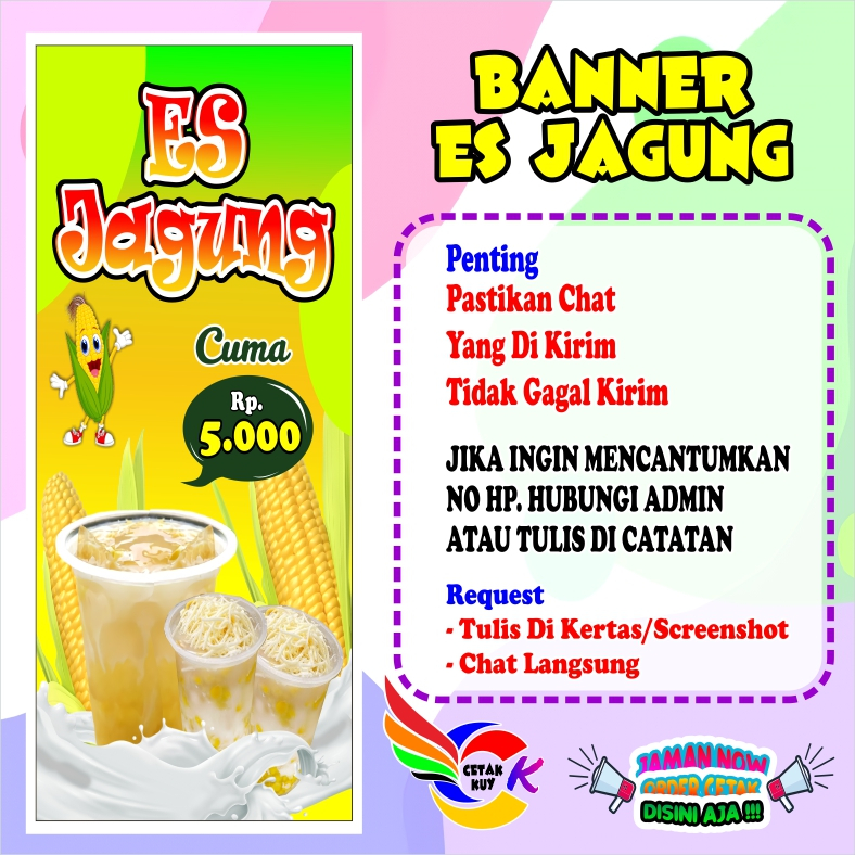 Spanduk banneres jagung hawai viral dan murah bisa custom / Banner es jagung hawai Terbaru bisa COD