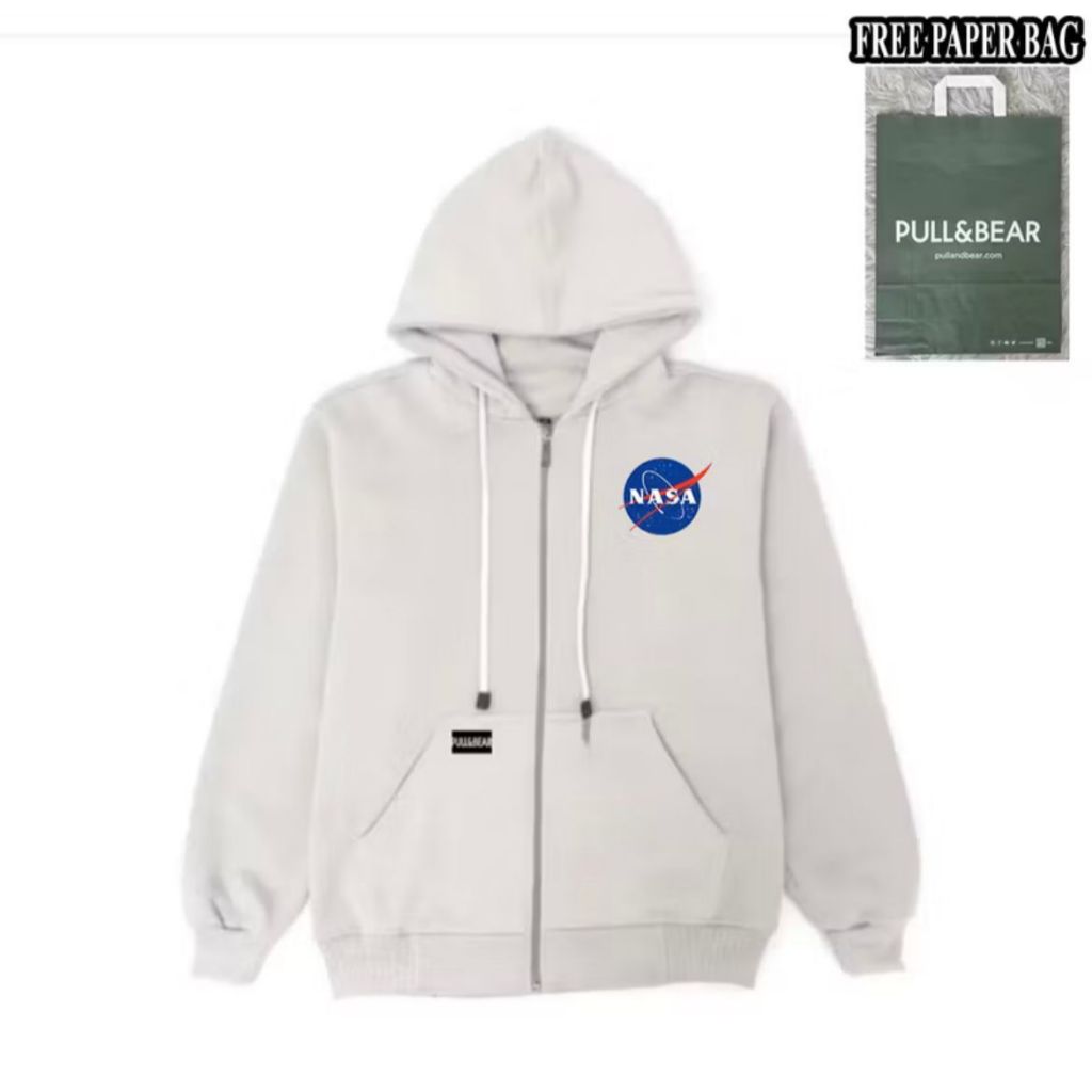 {FREE PAPER BAG} HOODIE ZIPPER NAVI PULL AND BEAR X NASA BASIC PRIA - WANITA PREMIUM QUALITY s2