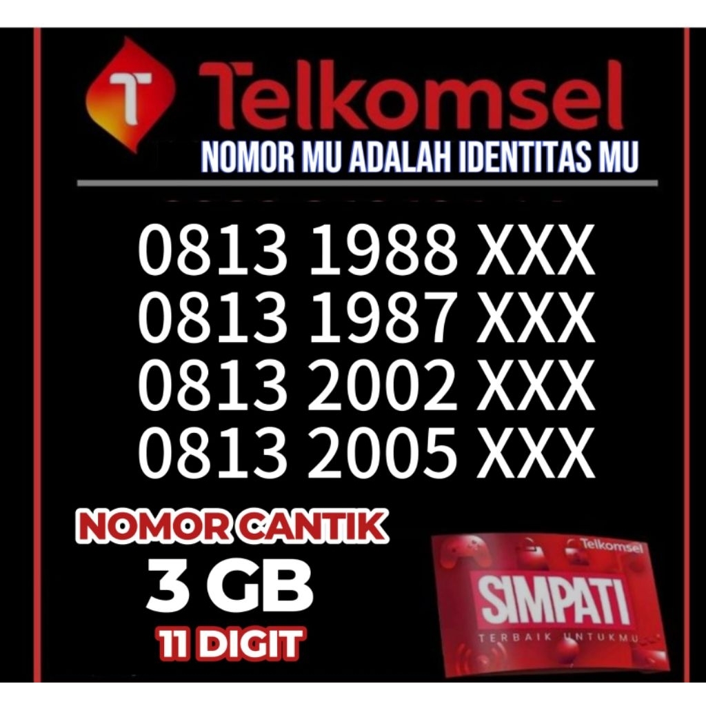 PERDANA SIMPATI 11 DIGIT KUOTA 3GB (tahun lahir)