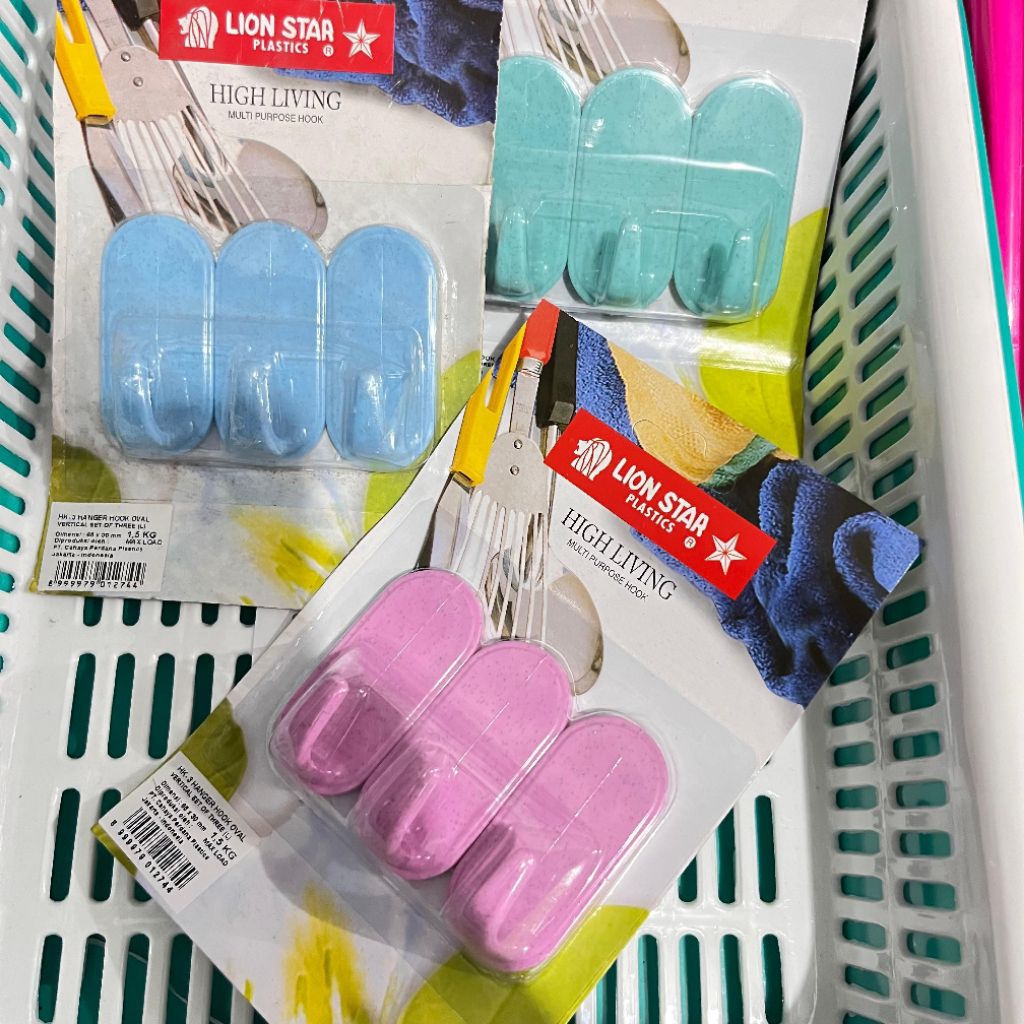 Lion Star High Living Gantungan Serbaguna 3 Hook – Tempelan Dinding Kuat / Hook Tempel Plastik Oval