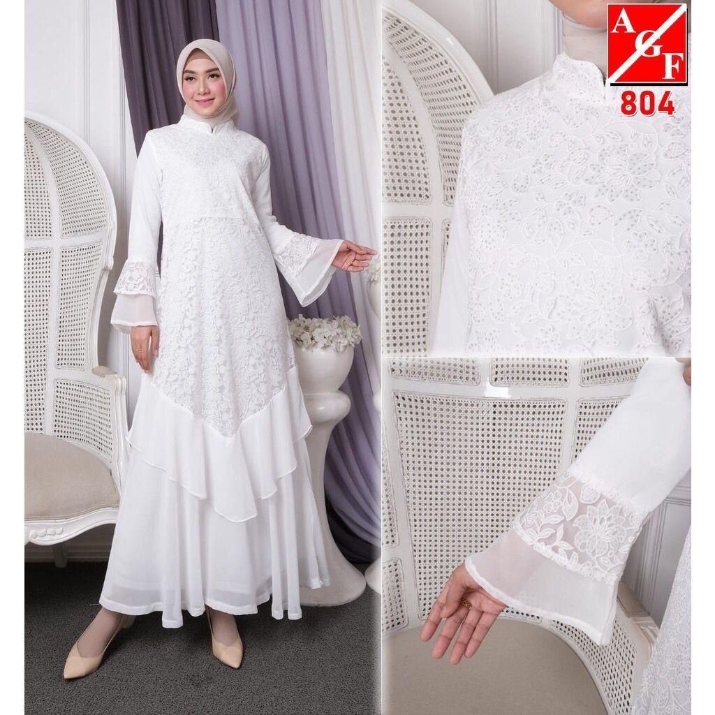 Gamis/Dress LEBARAN WARNA PUTIH AGNES HIJAB