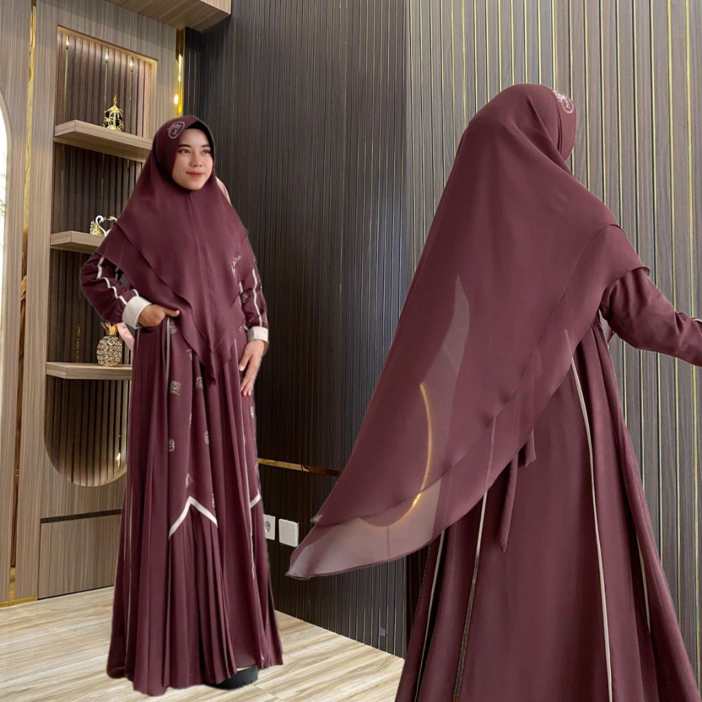 Alburdah - Gamis Zarafine Syari set hijab Bahan Ceruty Babydoll Armany ibu ibu pengajian