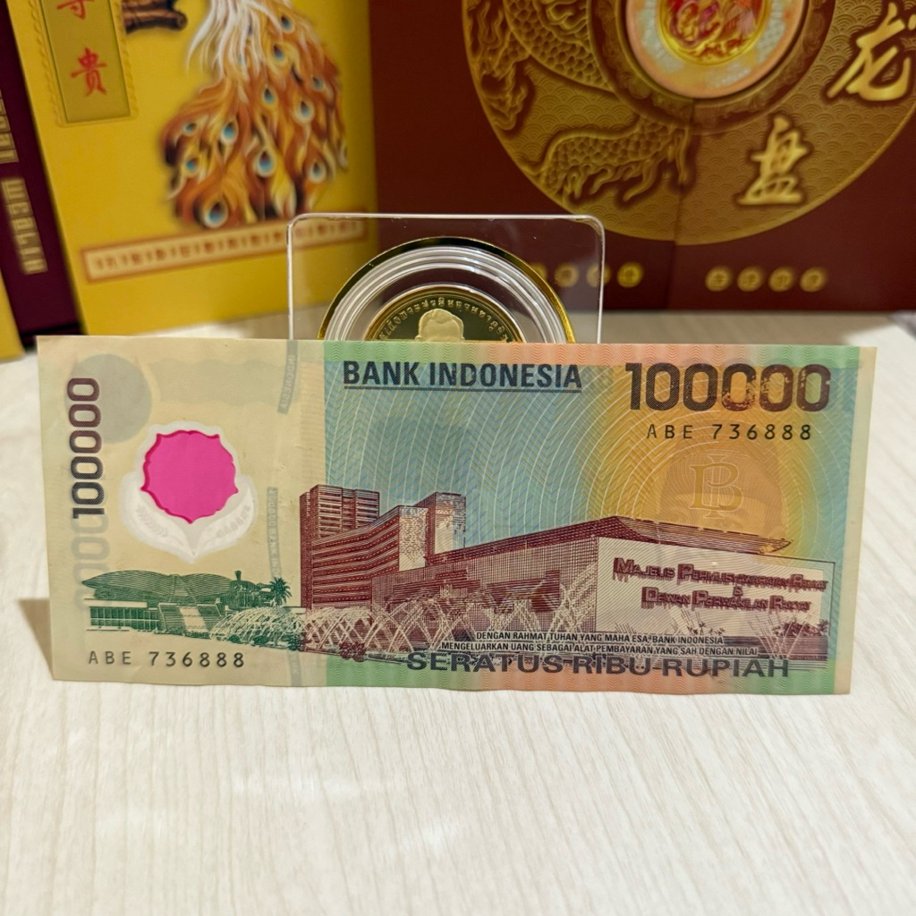 Uang kuno 100000 plastik tahun 1999 seri triple ABE 736888
