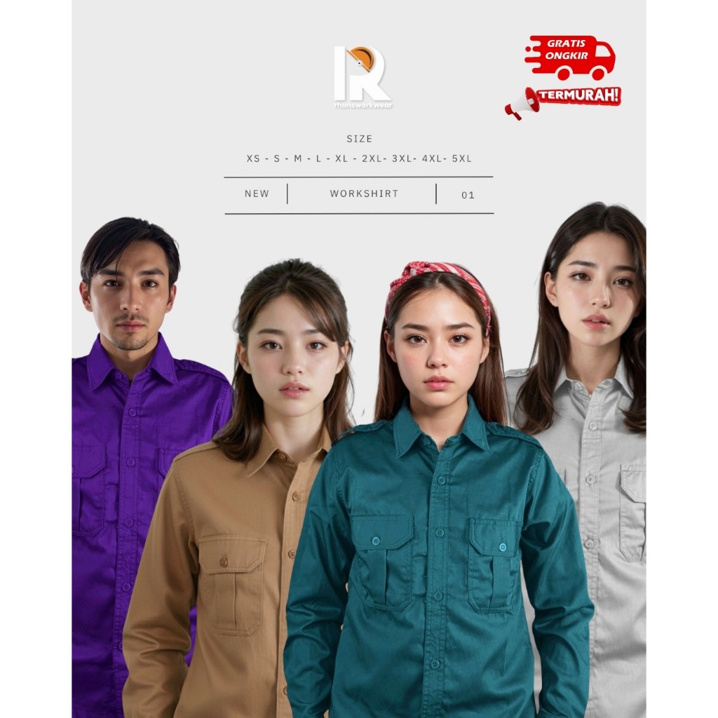 BAJU PDL/ PDH POLOS, Lapangan/ Outdoor/ Operator/ Mekanik, Kemeja Formal Panjang Warna Ungu Tua, Cok