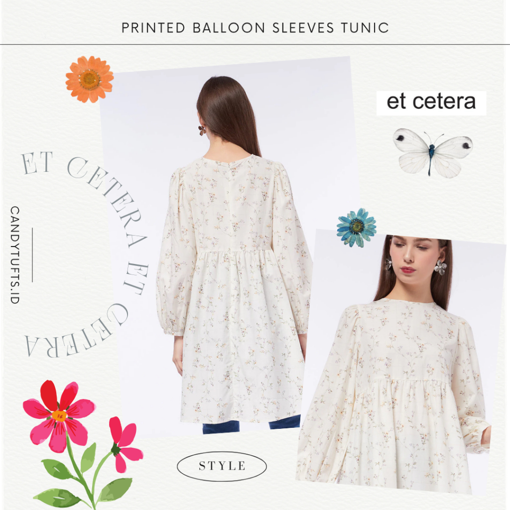 Preloved Et Cetera Printed Balloon Sleeves Tunic / Et Cerera Blouse Wanita / Et Cetera Tunik