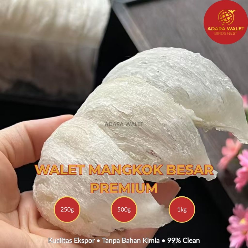 Sarang Burung Walet Mangkok Besar Premium - Kualitas Ekspor 99% Clean | Adara Walet ( 250g / 500g / 