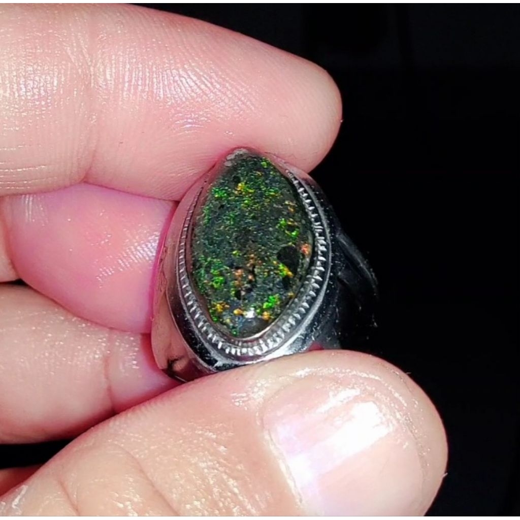 cincin black opal andamoka matrix natural asli Australia
