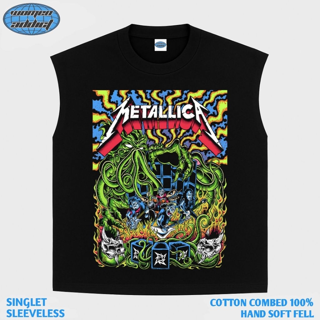 KAOS BAJU SINGLET METALLICA GREEN | SINGLET HITAM | SINGLET BAND | KAOS BAND | BAND METAL | LEKBONG 