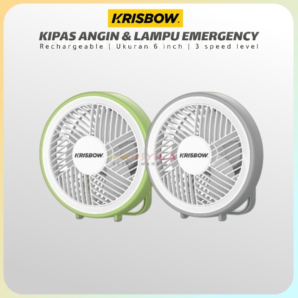 Krisbow Kipas Angin Darurat Portabel dengan Lampu Cas 6 Inch - Kipas Angin Portable Emergency Lampu 