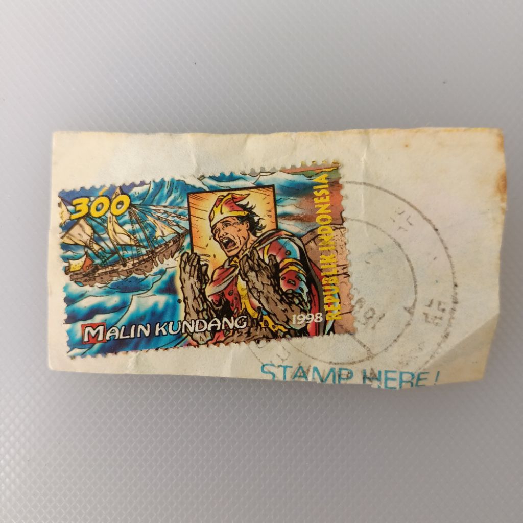 1 biji perangko Indonesia used cerita rakyat Malin Kundang tahun 1998 senilai 300 rupiah