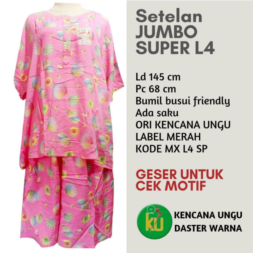 Babydoll Setelan Batik Super Jumbo L4 Kencana Ungu Label Merah Kancing Depan