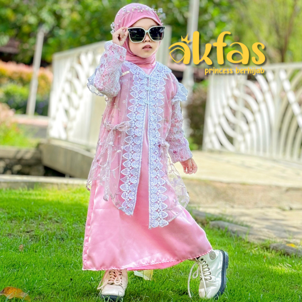 AKFAS - Gamis Anak Sett Outer dan Inner Satin Brokat Baju Muslim Pesta & Lebaran Anak Elegan