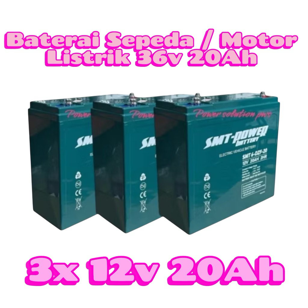 Baterai Sepeda Motor Listrik Selis U-winfly 36V 20AH ( 3pcs 12v 20Ah / 3x 6-DZF-20 ) Merk SMT POWER 