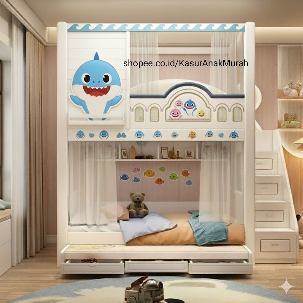 Tempat Tidur Tingkat Hemat Ruangan , Kasur Anak Karakter Baby Shark