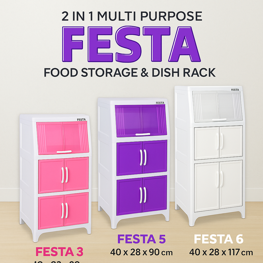 Lemari Piring Dapur Plastik 2 Tingkat TABITA FESTA  Pintu Transparan, Rak Tirisan