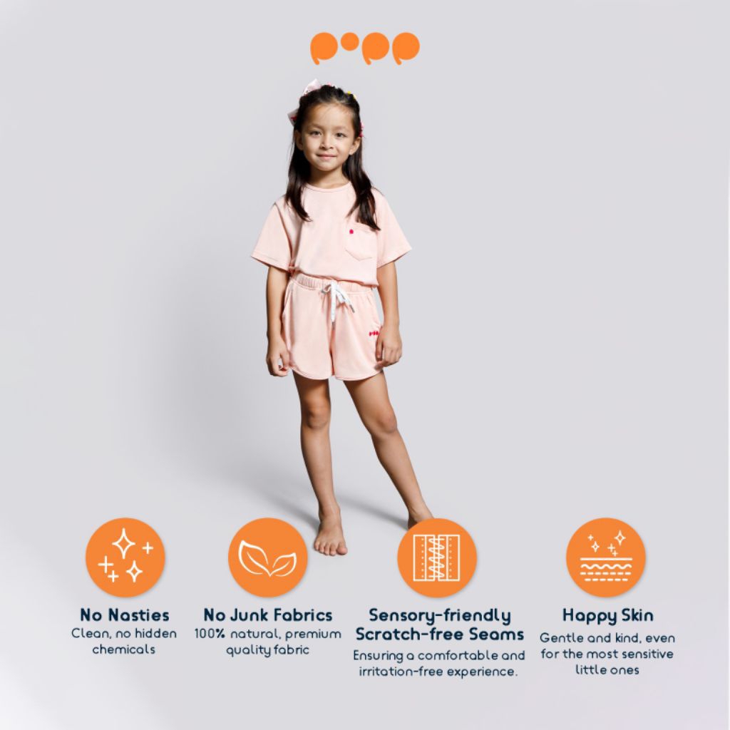 Popp - Girl Playset (Top & Short) Lenzing Modal OEKO-TEX 100, Pure Soft, Baju Rumah Anak