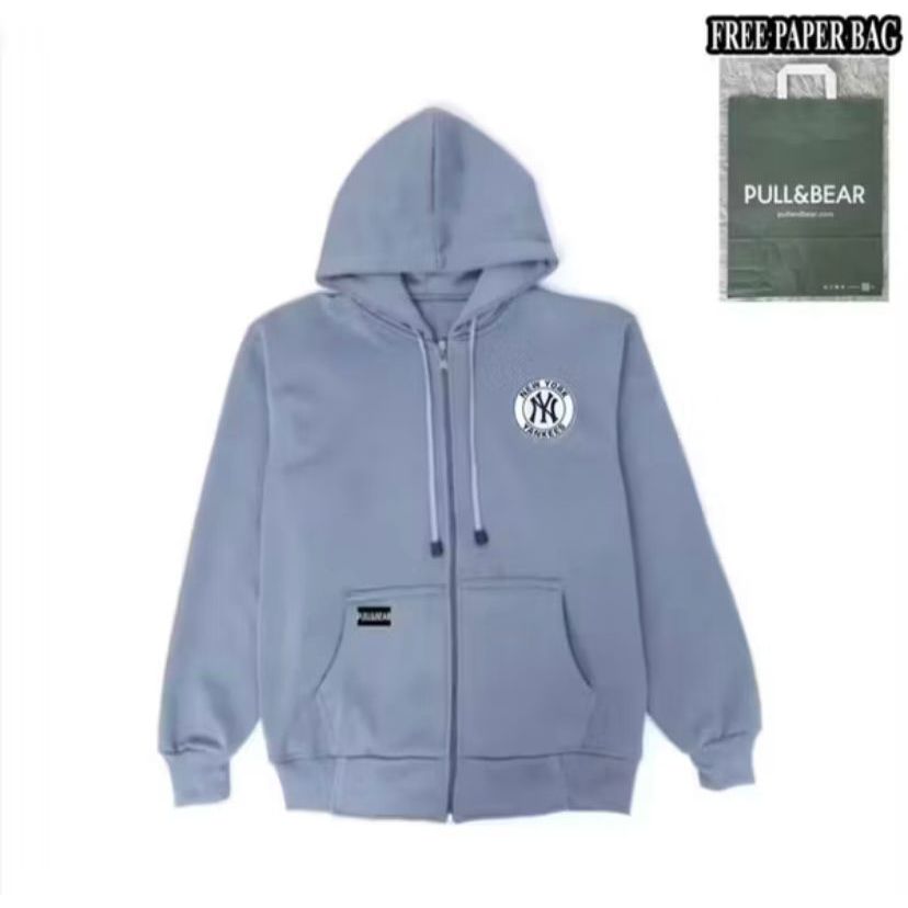 {FREE PAPER BAG} HOODIE ZIPPER PULL AND BEAR  New York Yankees / NY BASIC PRIA - WANITA PREMIUM QUAL