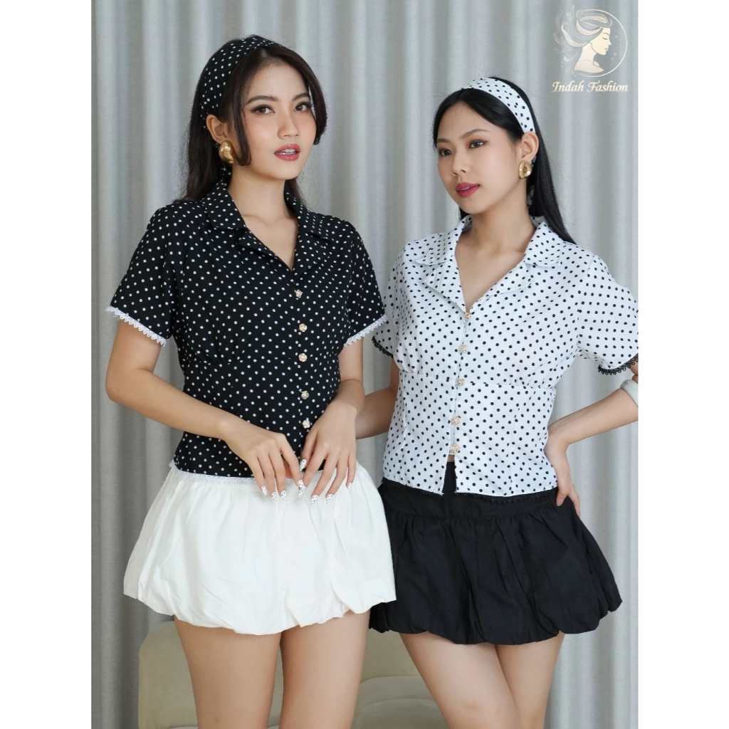 Polen Crop Shirt Polkadot / Polen Crop Shirt Polkadot Atasan Blouse Wanita Top GPO