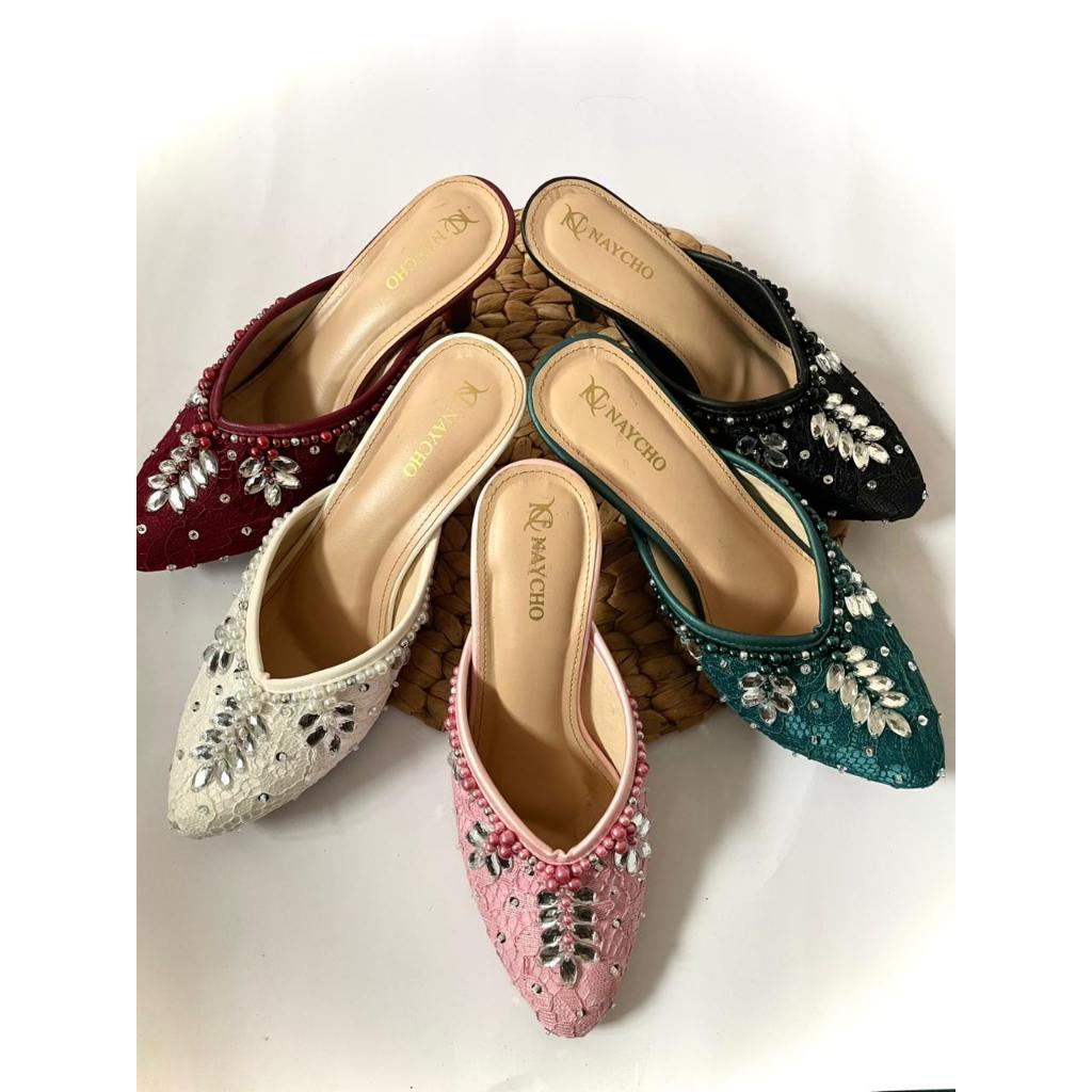NAYCHO Wedding Shoes Wanita  Brukat Premium Hak Lancip 7 Cm - Wedding shoes Pengantin Wanita Premium