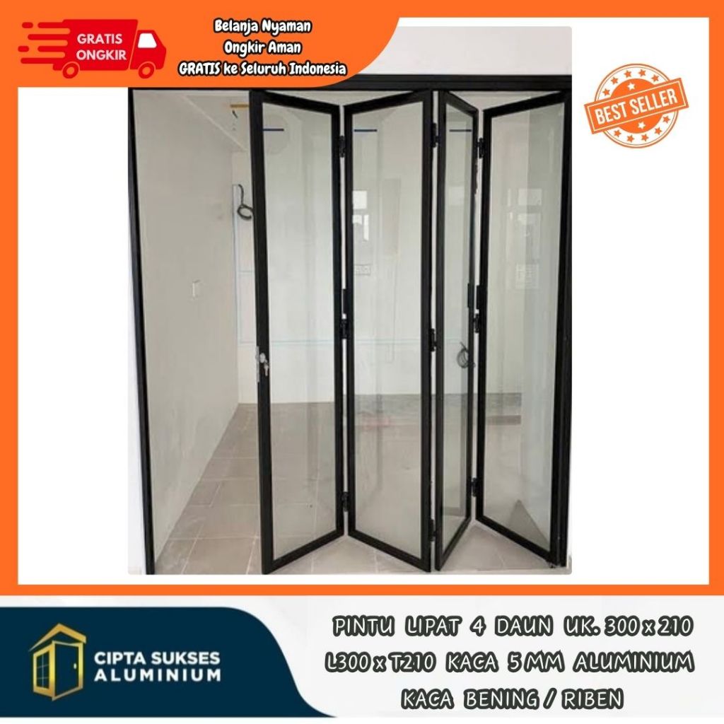 pintu lipat 4 daun aluminium ukuran 300x210 terbaru csa bergaransi pintu lipat aluminium modern mini