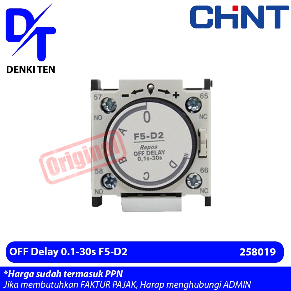 Kontak Tunda Waktu / Auxiliary F5-D2 Off Delay 0.1-30s 258019 CHINT ORIGINAL