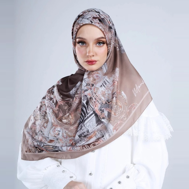 Edelyn Brown Scarf Mandjha Hijab Segi Empat Ivan Gunawan jilbab 2warna Voal Premium Original