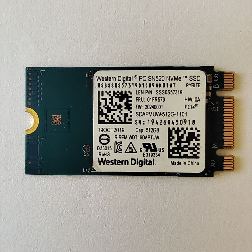 SSD NVME 2242 WD SN520 512GB WWAN Lenovo ThinkPad X280 T480 T480s X1 Carbon Gen 6 T14 Gen 1 AMD