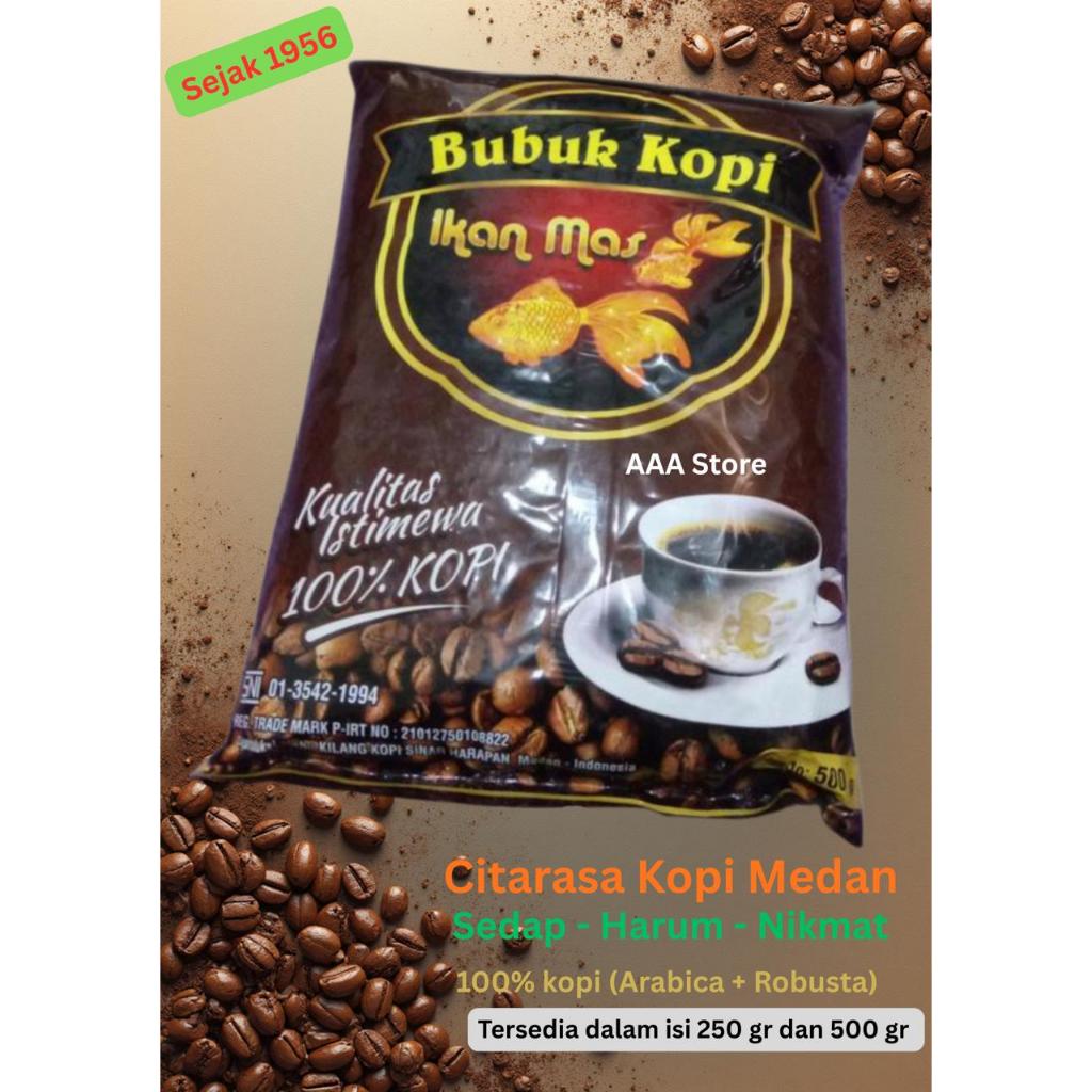 SUPER HEMAT Bubuk Kopi Cap Ikan Mas (100% Kopi) Asli Medan Sedap Harum Nikmat (250 gr & 500Gr)