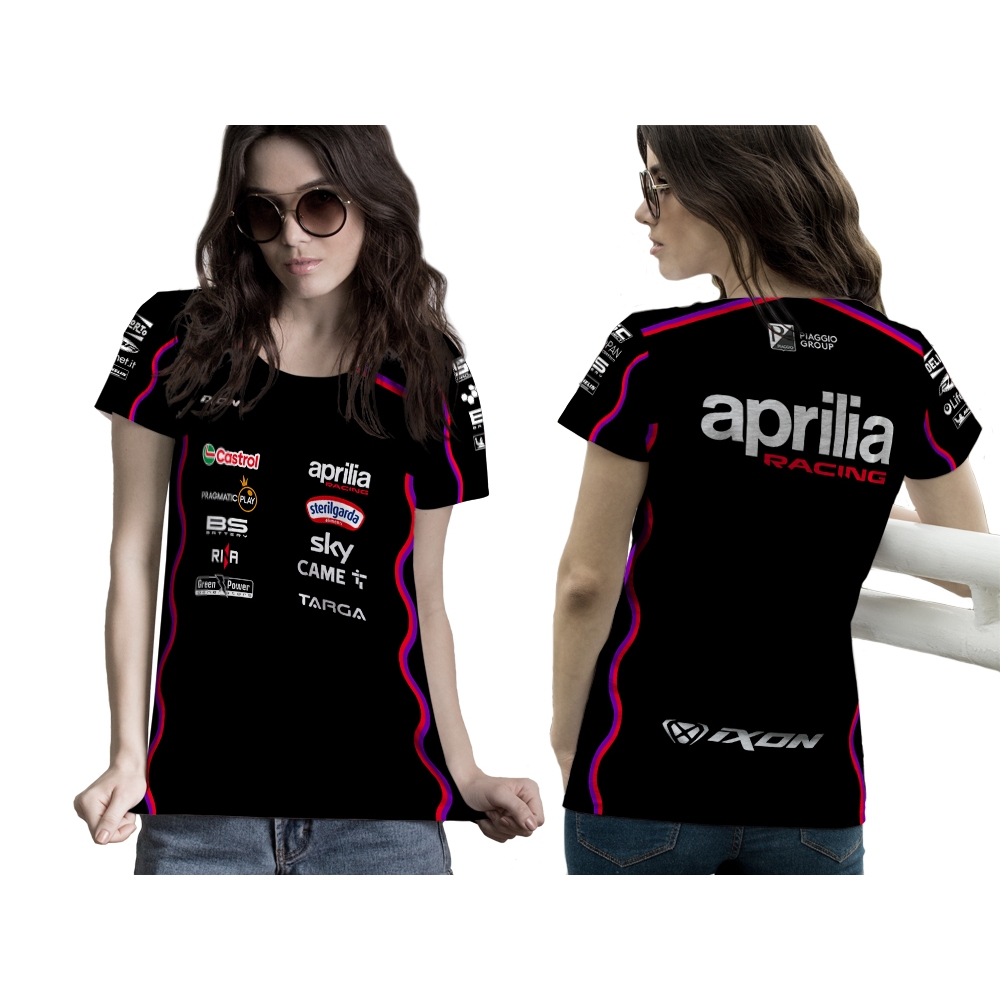 Baju Kaos Jersey Wanita Aprilia Racing Team MotoGP Motor Balap Custom Full Printing Free Desain