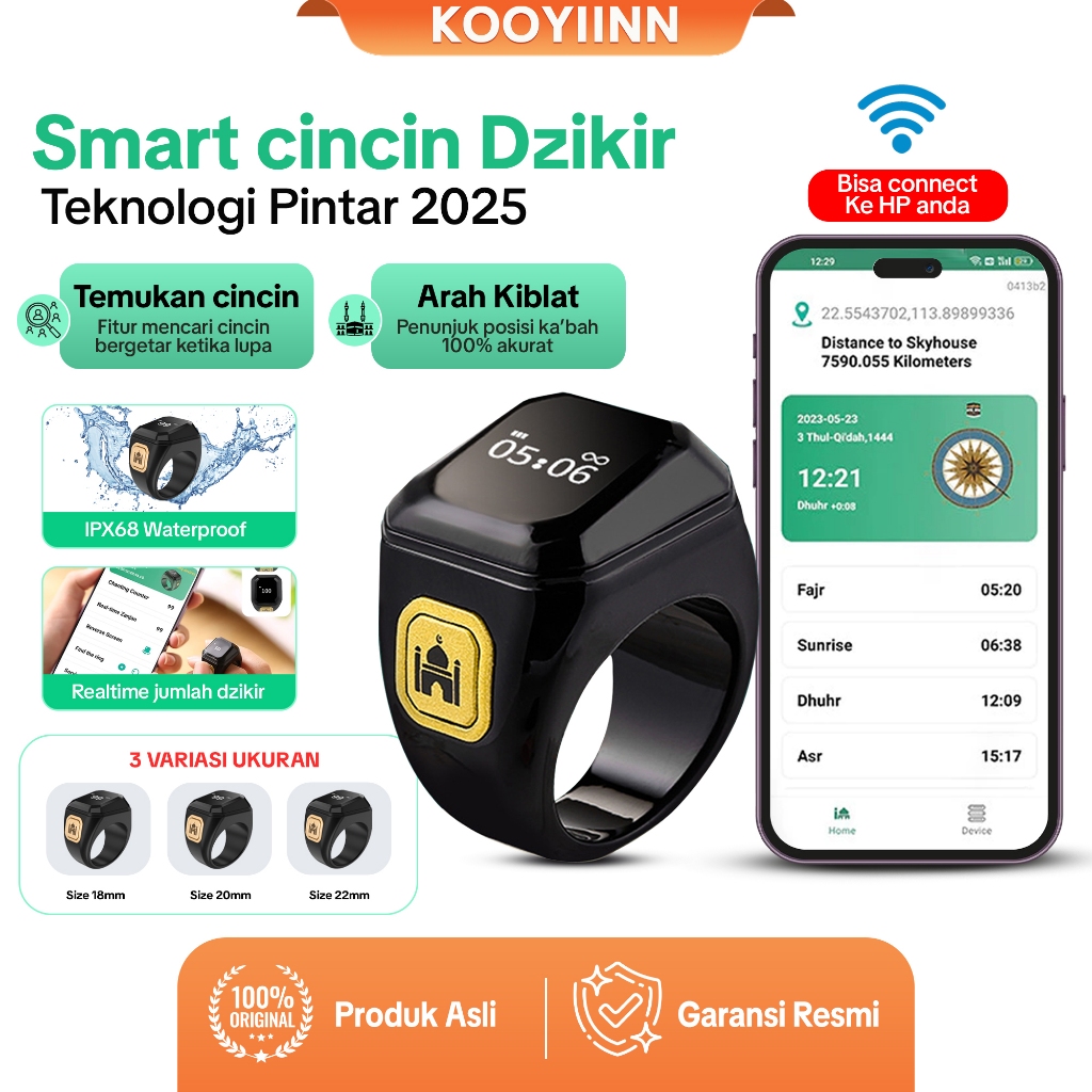 KOOYIINN Ziker Ring Smart Digital Tasbih Cincin Digital Zikir Ring Smart Ring Tasbih - SR01
