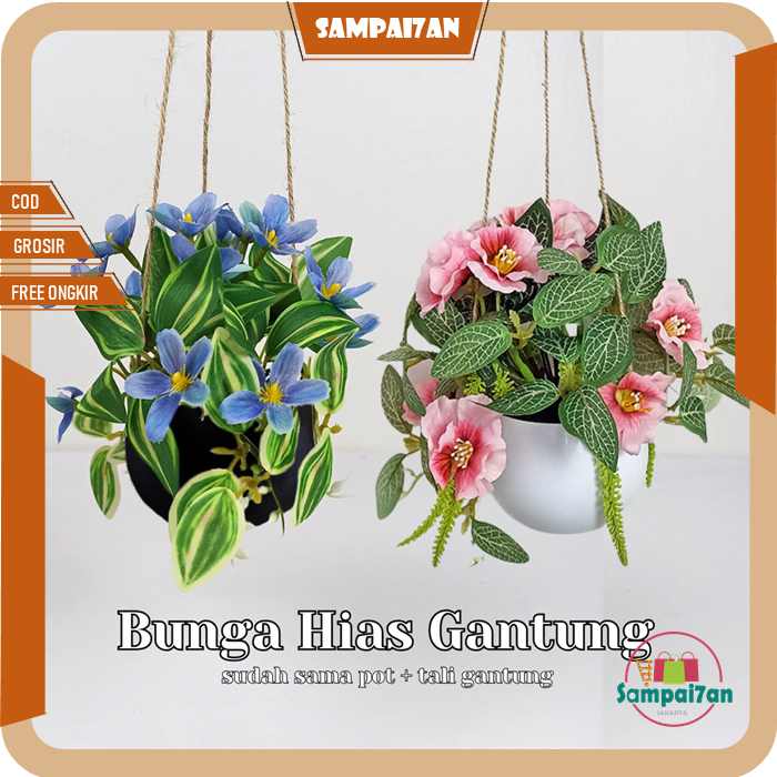 Bunga Hias Plastik Gantung Dekorasi Rumah Bunga Hiasan Dinding Bunga Hias Palsu Cantik PBP193-4