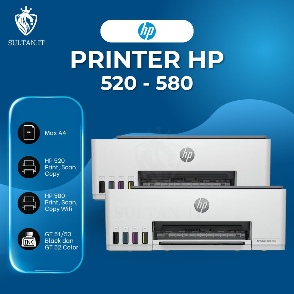 Printer HP 520 (All In One, No Wifi) / HP 580 (All In One, Wifi) Original Printer Smart Tank