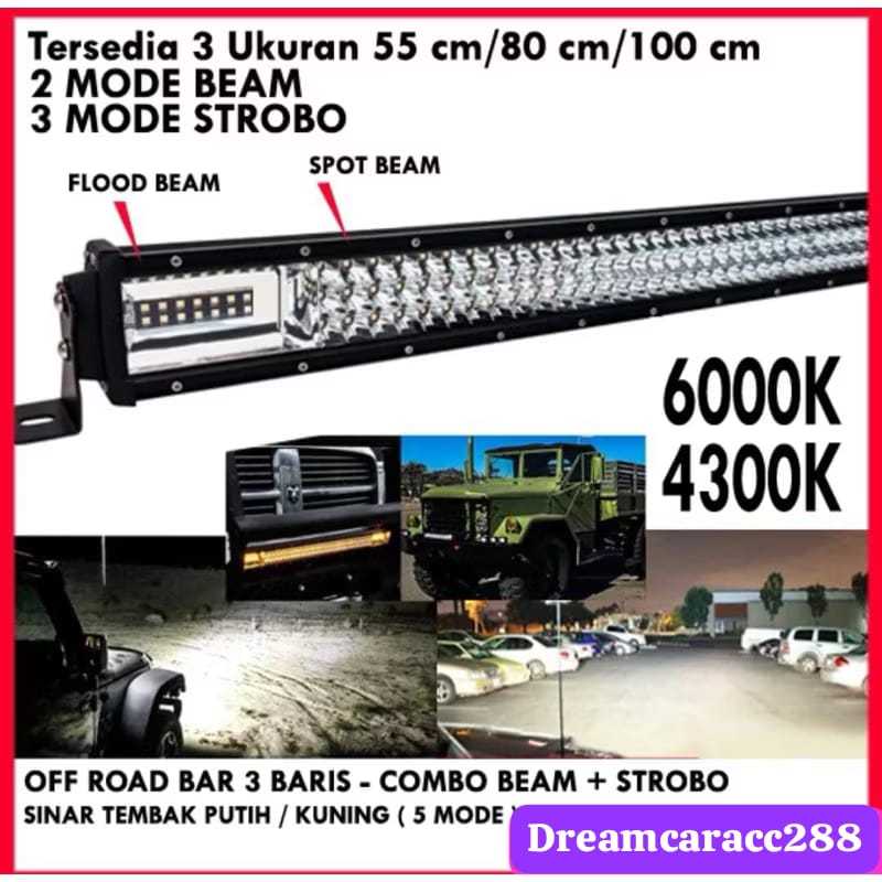 SUPER TERANG LED LIGHT  BAR LAMPU  OFF ROAD LAMPU KABUT LED 55CM 81CM 104CM 2 WARNA PUTIH-KUNING NYA