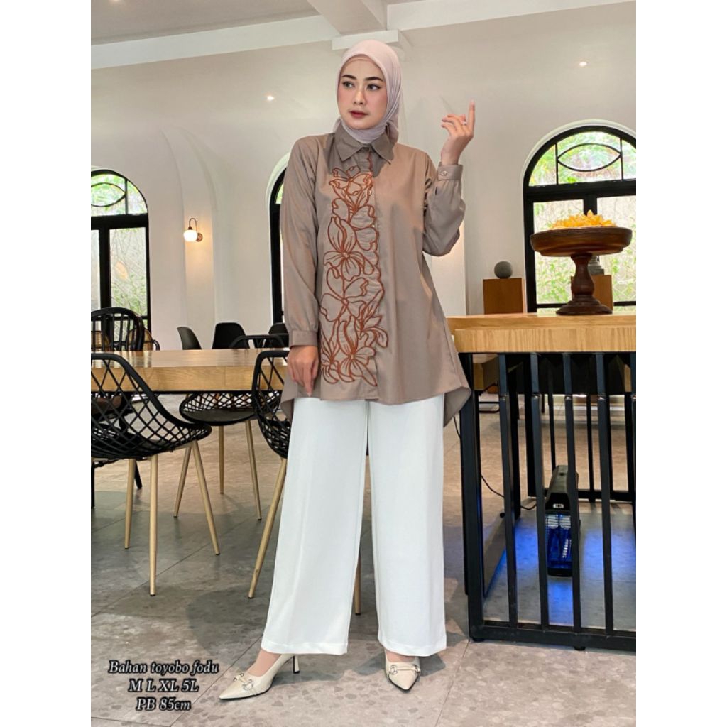 TUNIK ATASAN BORDIR MOTIF BUNGA | TUNIK BAHAN TOYOBO | BLOUSE WANITA MUSLIMAH KEKINIAN | TUNIK | COD